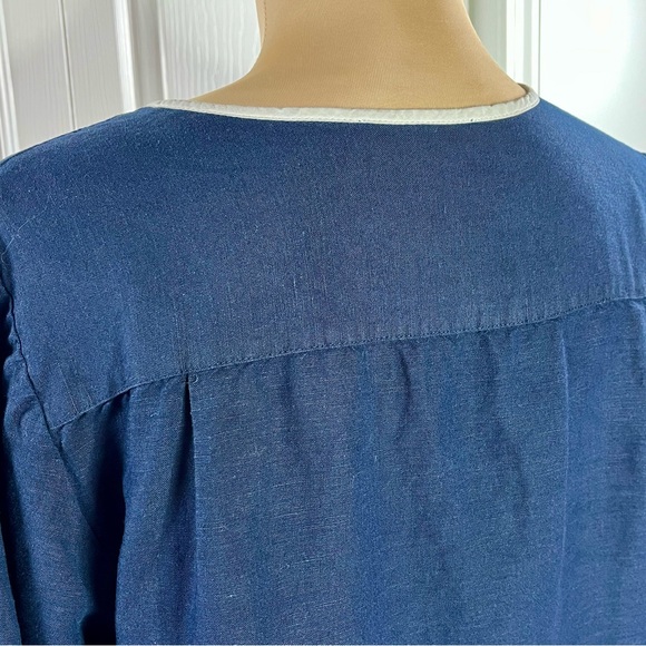 Jones New York Signature Navy and White Linen Tunic Blouse, L $35 - Picture 5 of 12